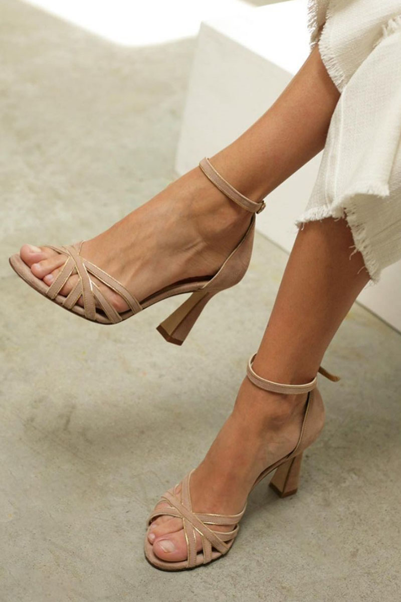 Marona™ | Round Toe Patchwork Sandals with Elegant Slim Heel