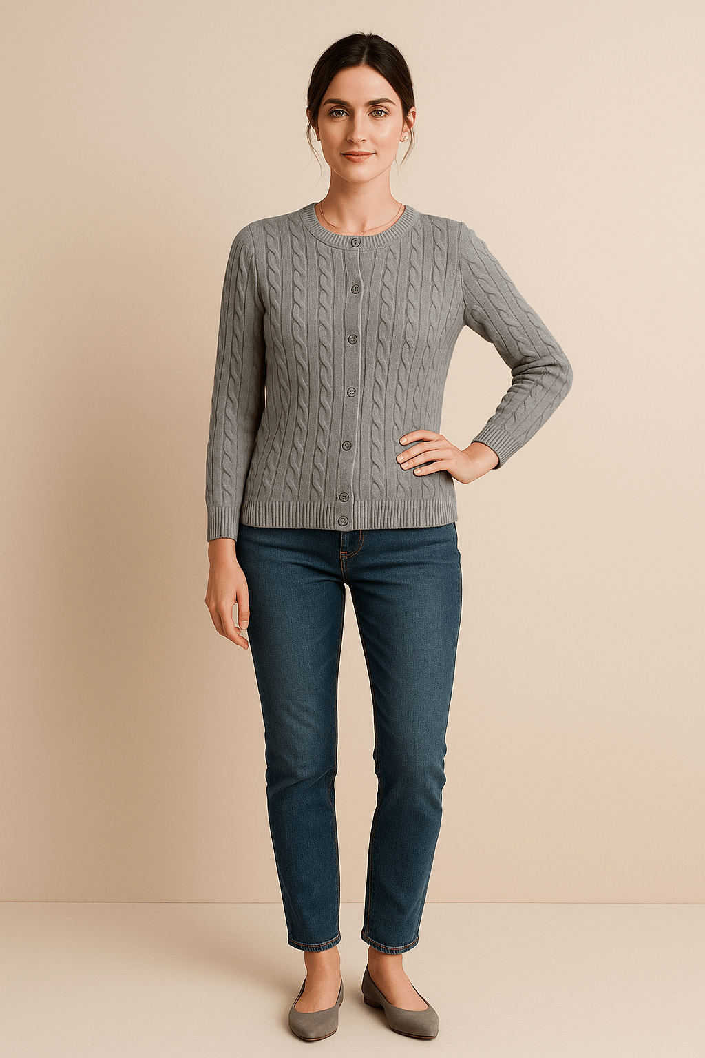 Aino – Women’s Wool Knit Cable Cardigan with Button Front