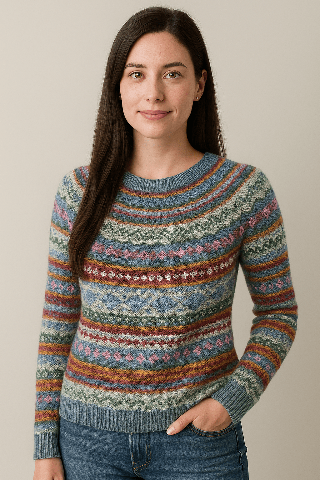 Amelia – Women’s Printed Long Sleeve Knitted Sweater