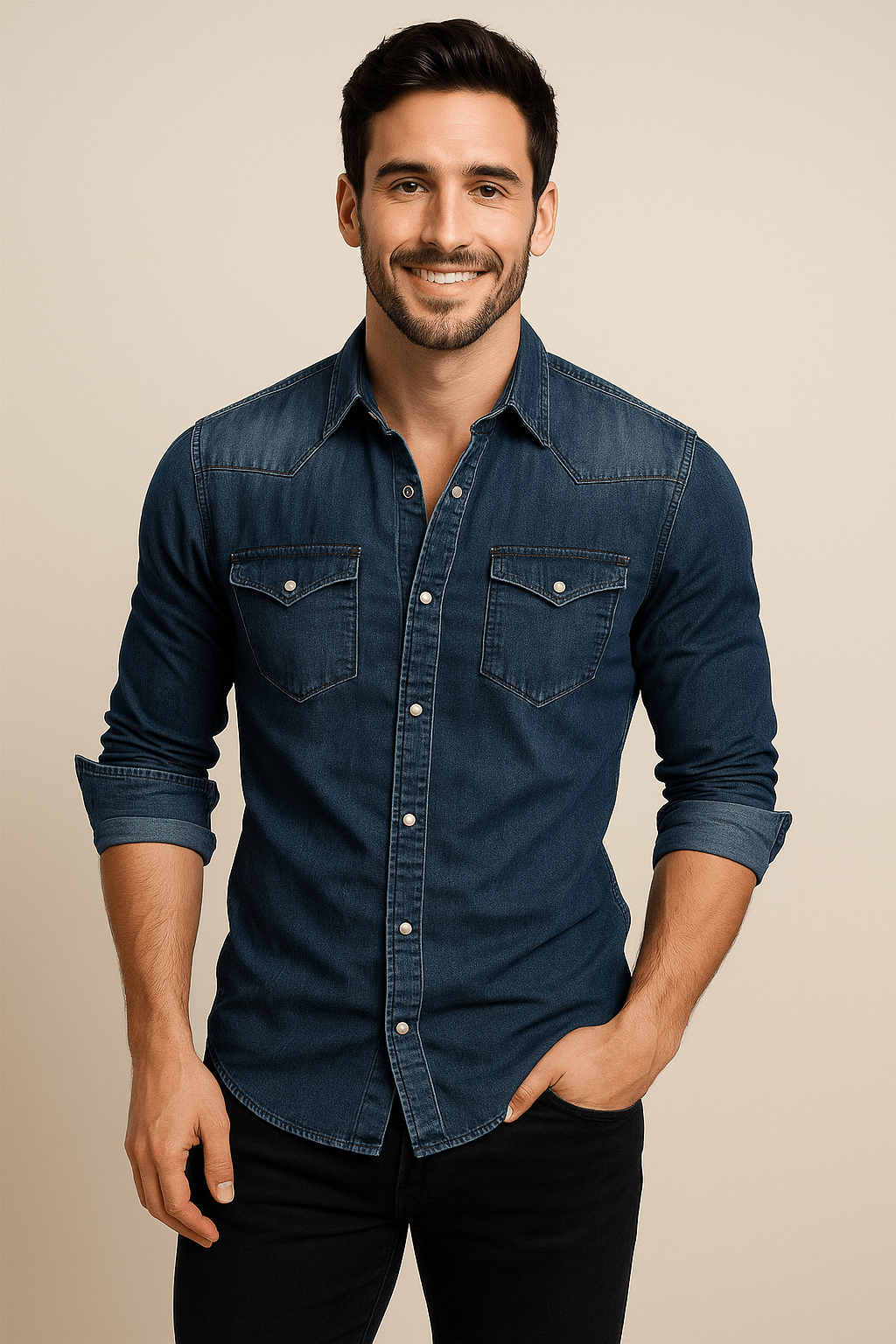 Lewis Men’s Long Sleeve Denim Shirt – Button Closure