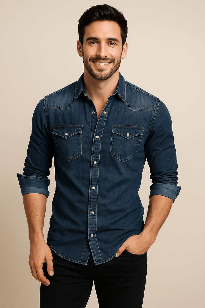 Lewis Men’s Long Sleeve Denim Shirt – Button Closure