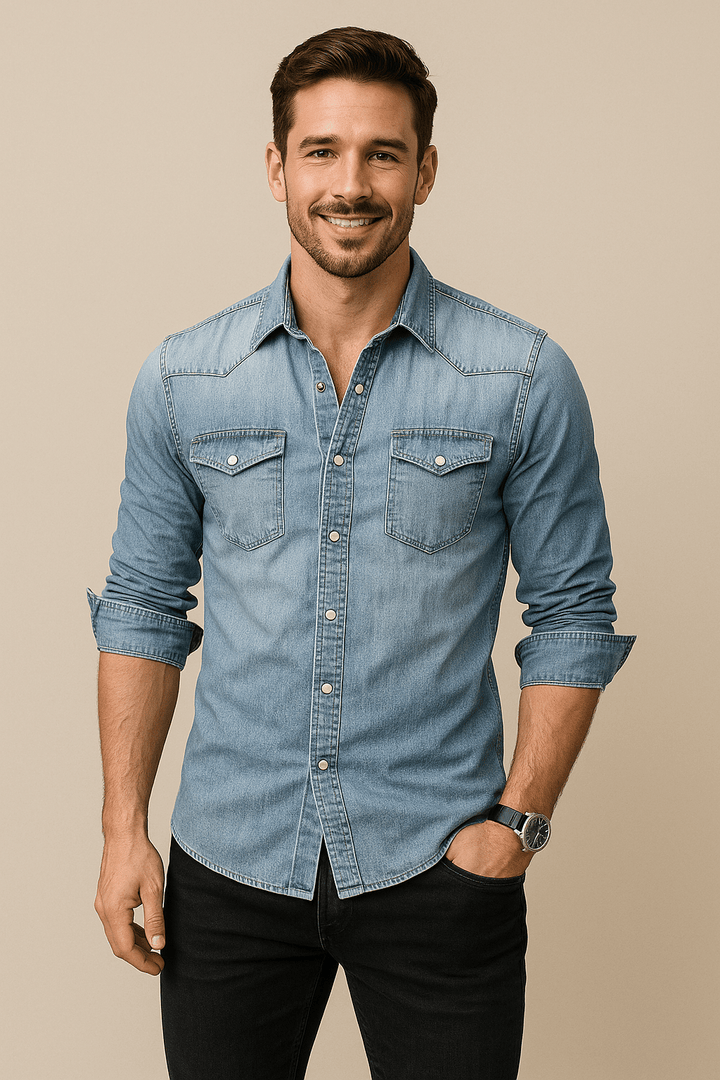 Lewis Men’s Long Sleeve Denim Shirt – Button Closure