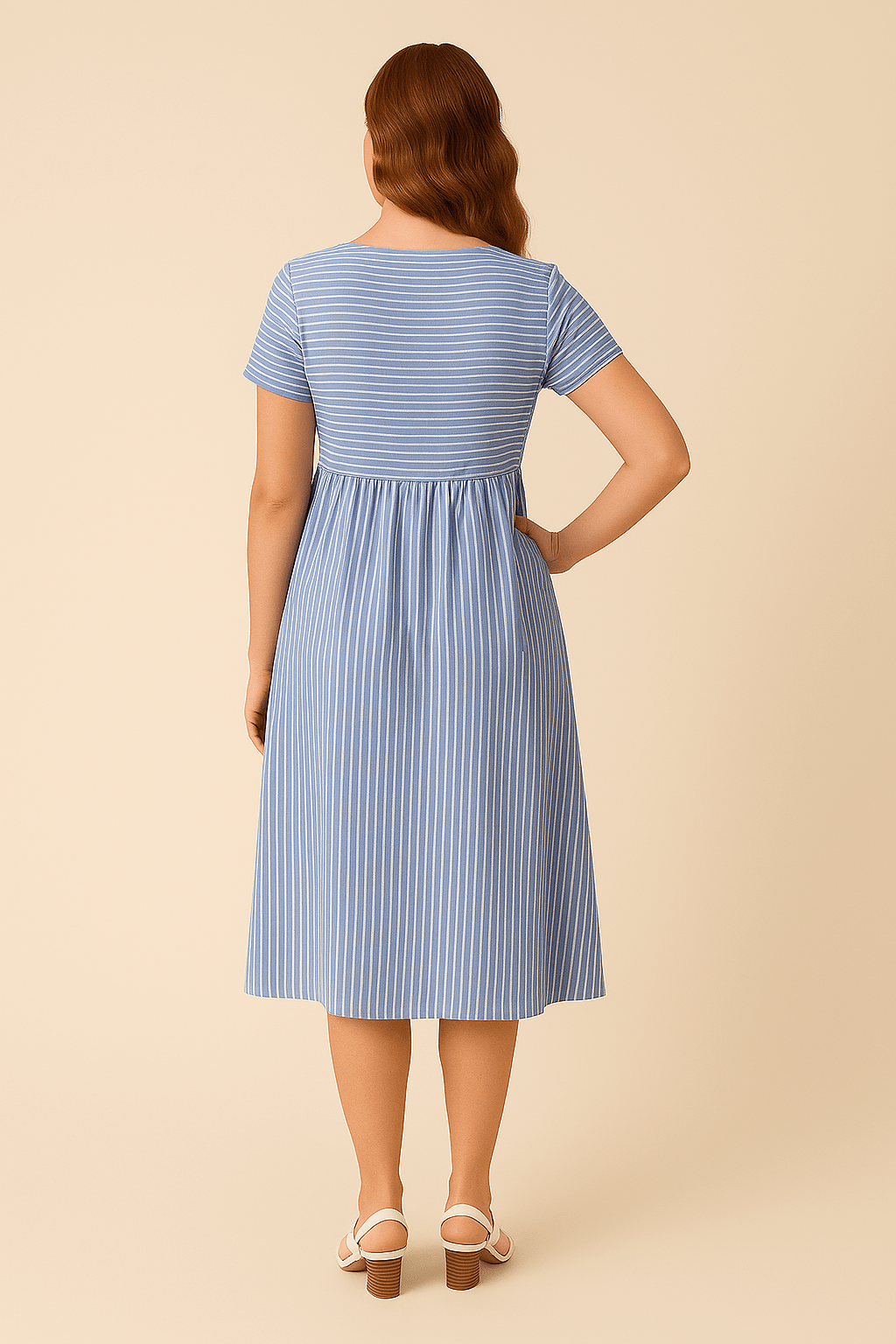 Colleen Midi Nautical Cotton Style Dress with Scoop Neck – Pockets