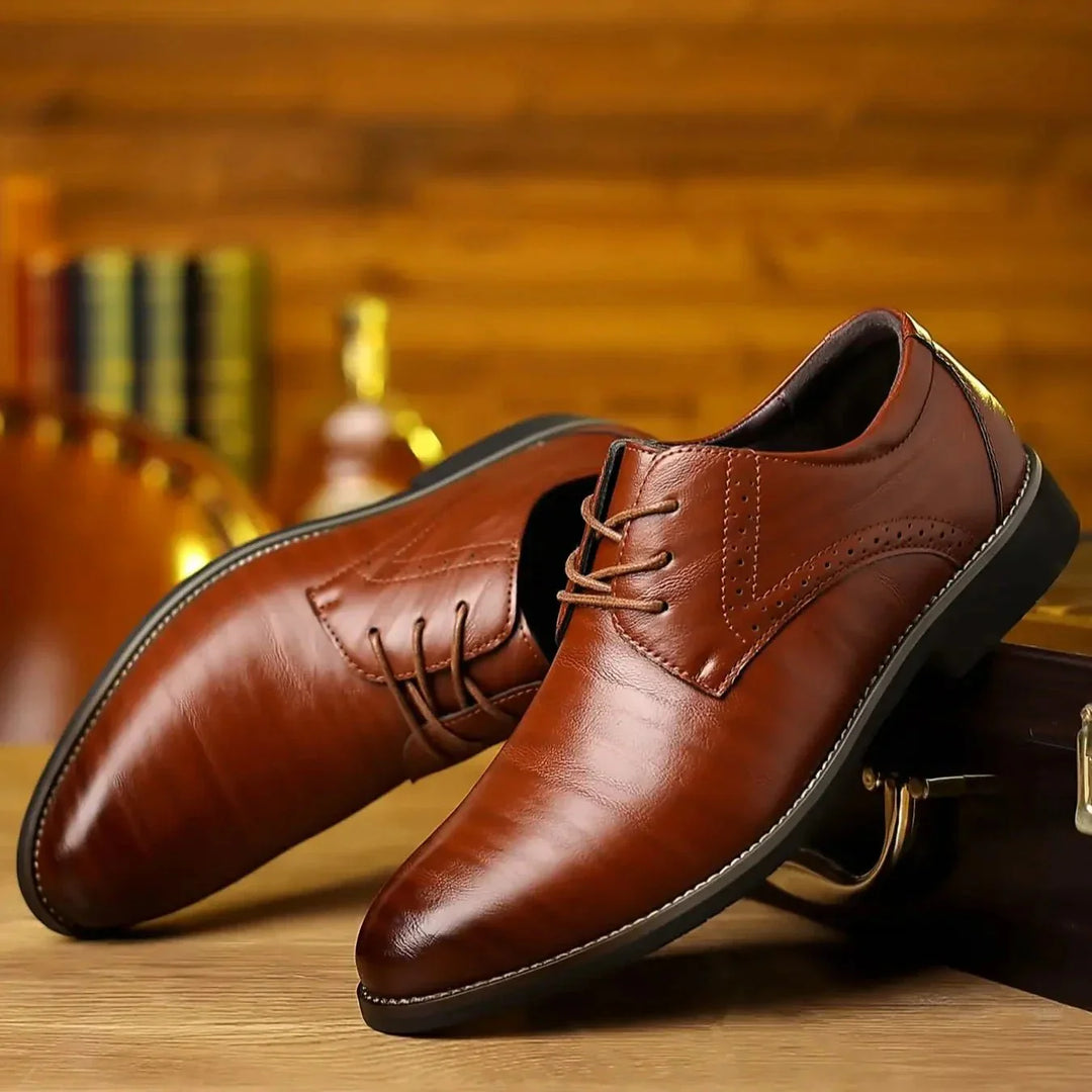 Dylan Men’s Leather Oxford Shoes – Classic Lace-Up – Formal Brogue Detailing