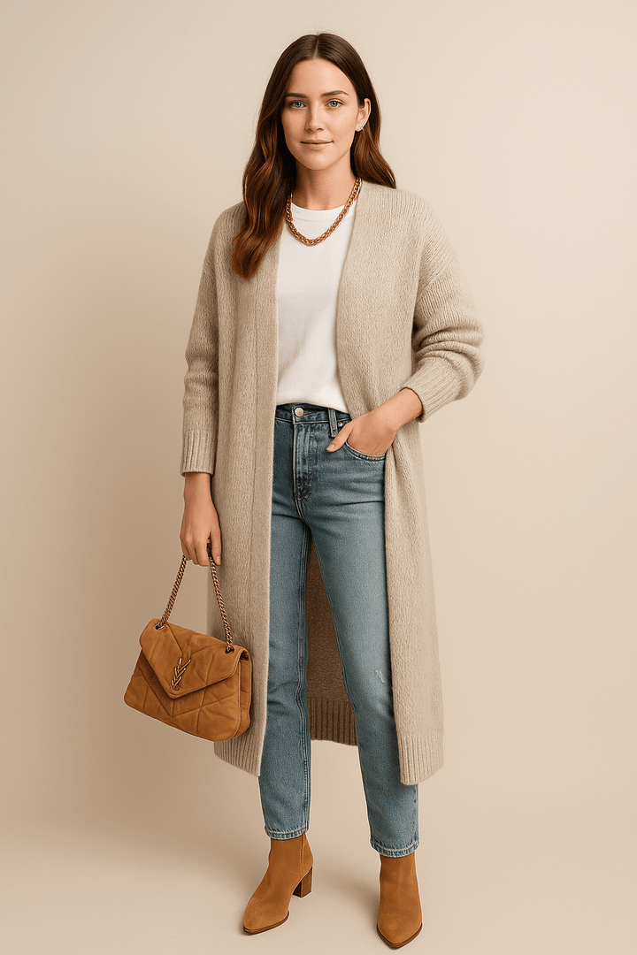 Erin – Women’s Wool Blend Oversized Knit Cardigan with Open Front