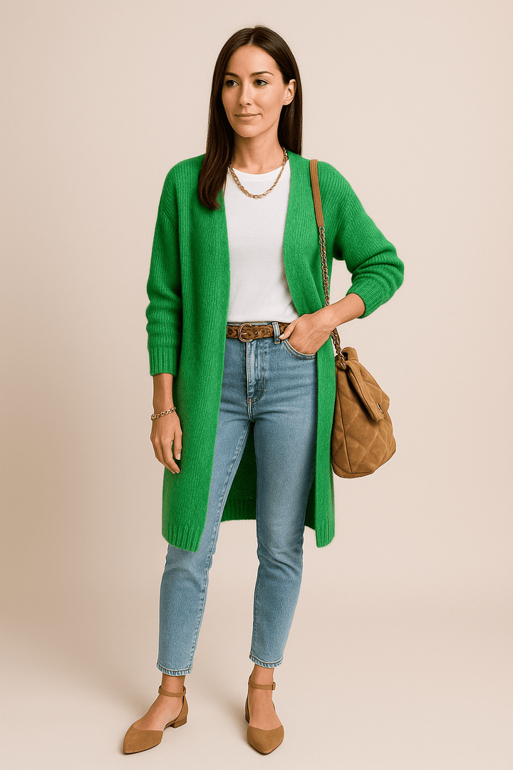 Erin – Women’s Wool Blend Oversized Knit Cardigan with Open Front