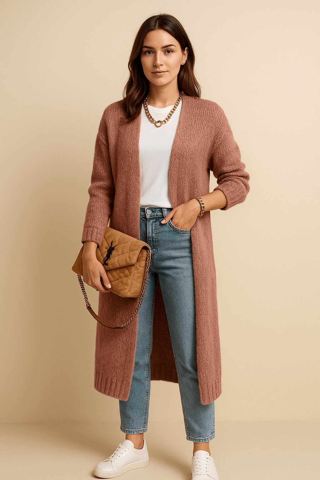 Erin – Women’s Wool Blend Oversized Knit Cardigan with Open Front