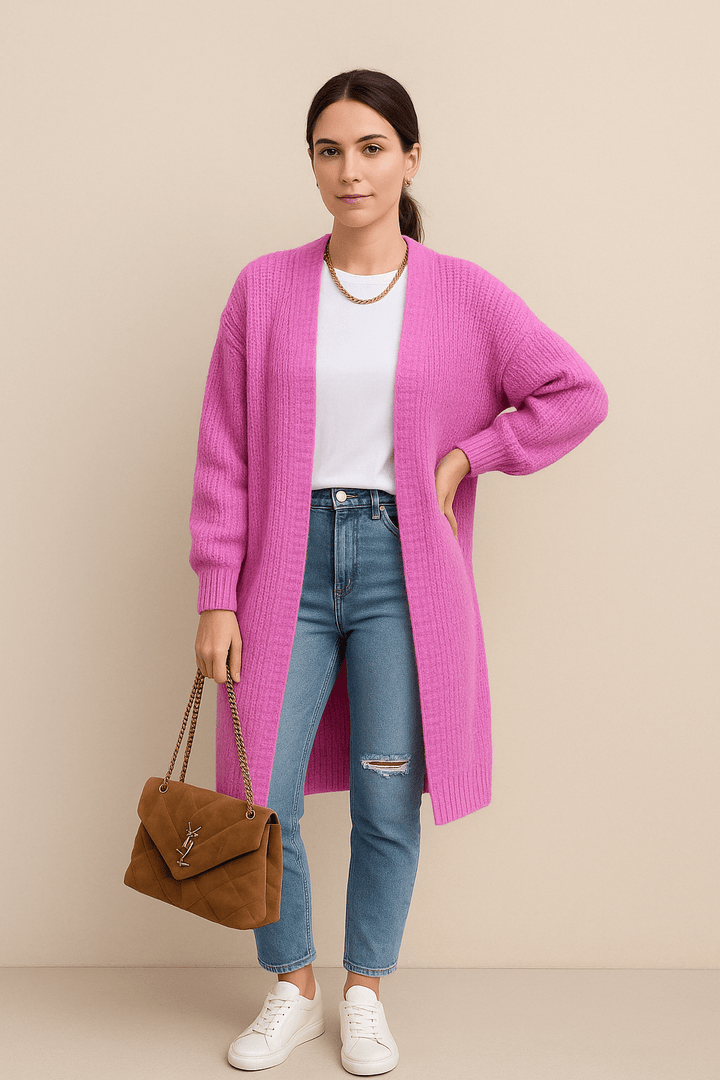 Erin – Women’s Wool Blend Oversized Knit Cardigan with Open Front