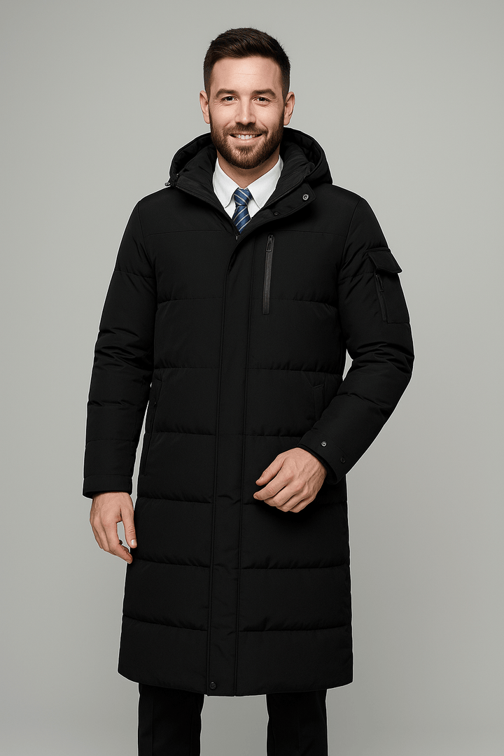 Ewan – Men’s Insulated Water-Resistant Long Jacket with Hood