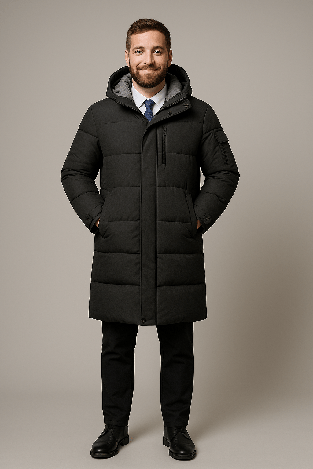 Ewan – Men’s Insulated Water-Resistant Long Jacket with Hood