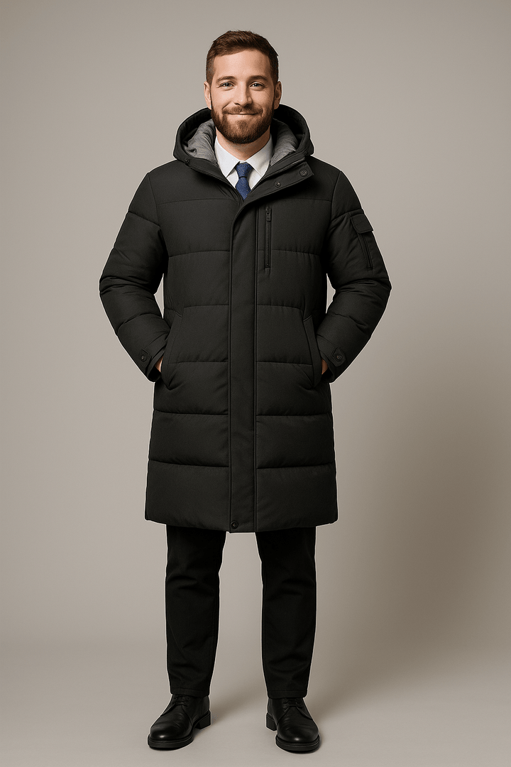 Ewan – Men’s Insulated Water-Resistant Long Jacket with Hood