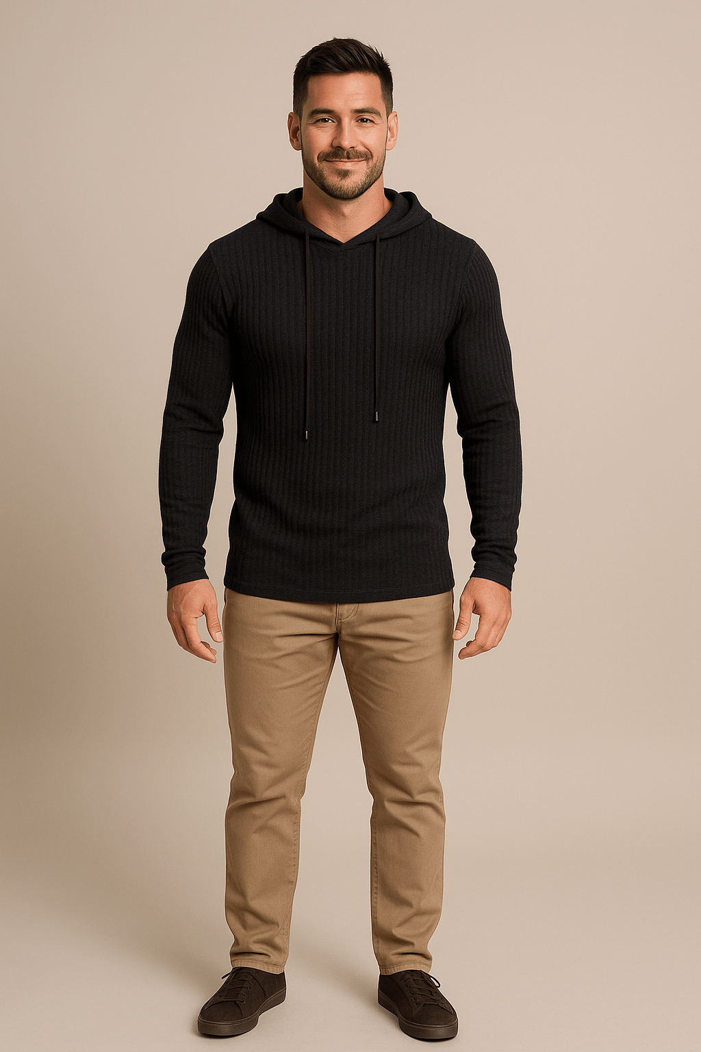 Felix – Men’s Slim Fit Ribbed Knit Hoodie with Drawstring