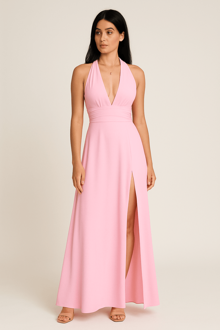 Valentina Satin Halter Midi Dress – Grace in Motion