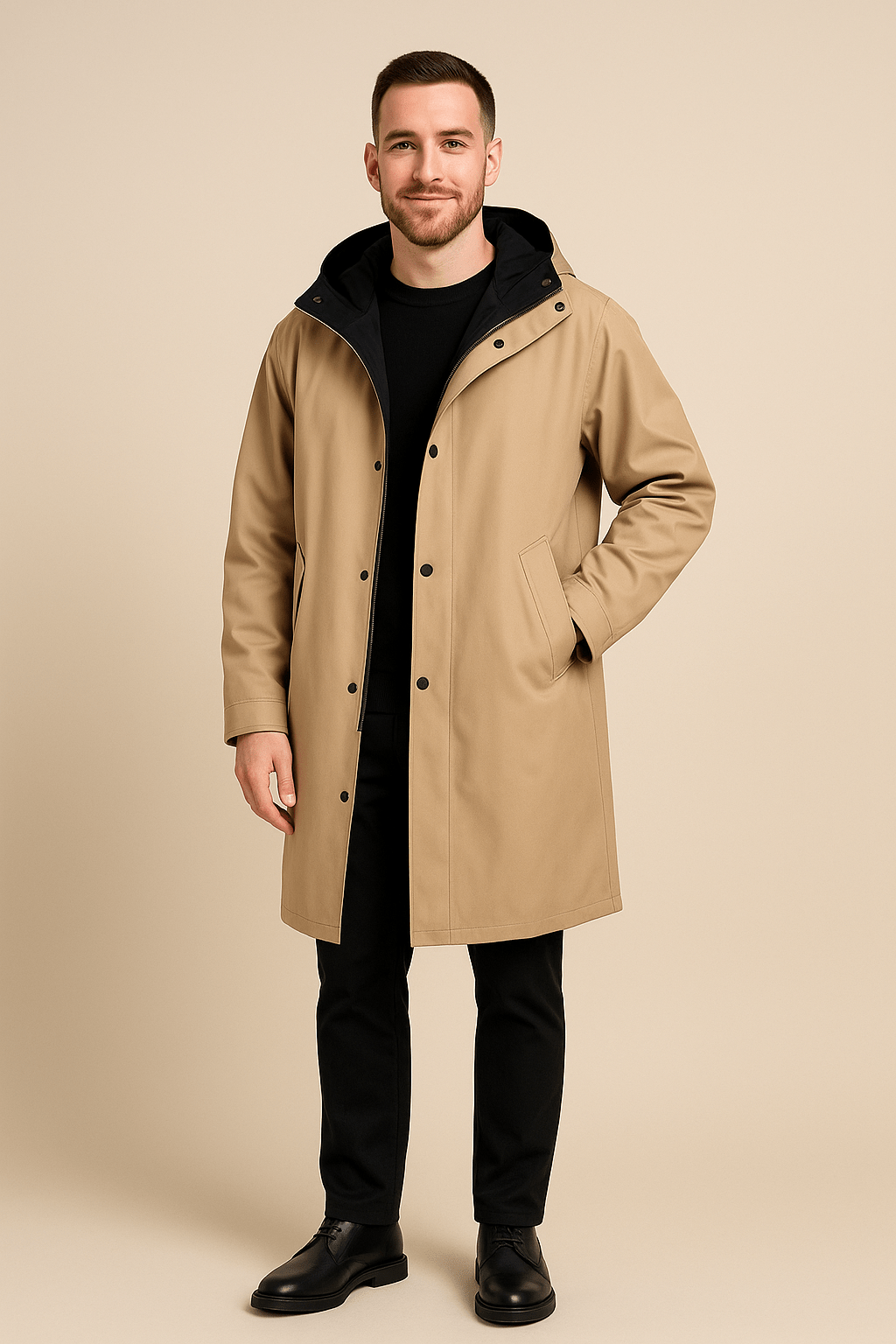 Henrik – Men’s Two-Tone Hooded Relaxed Fit Long-Line Coat