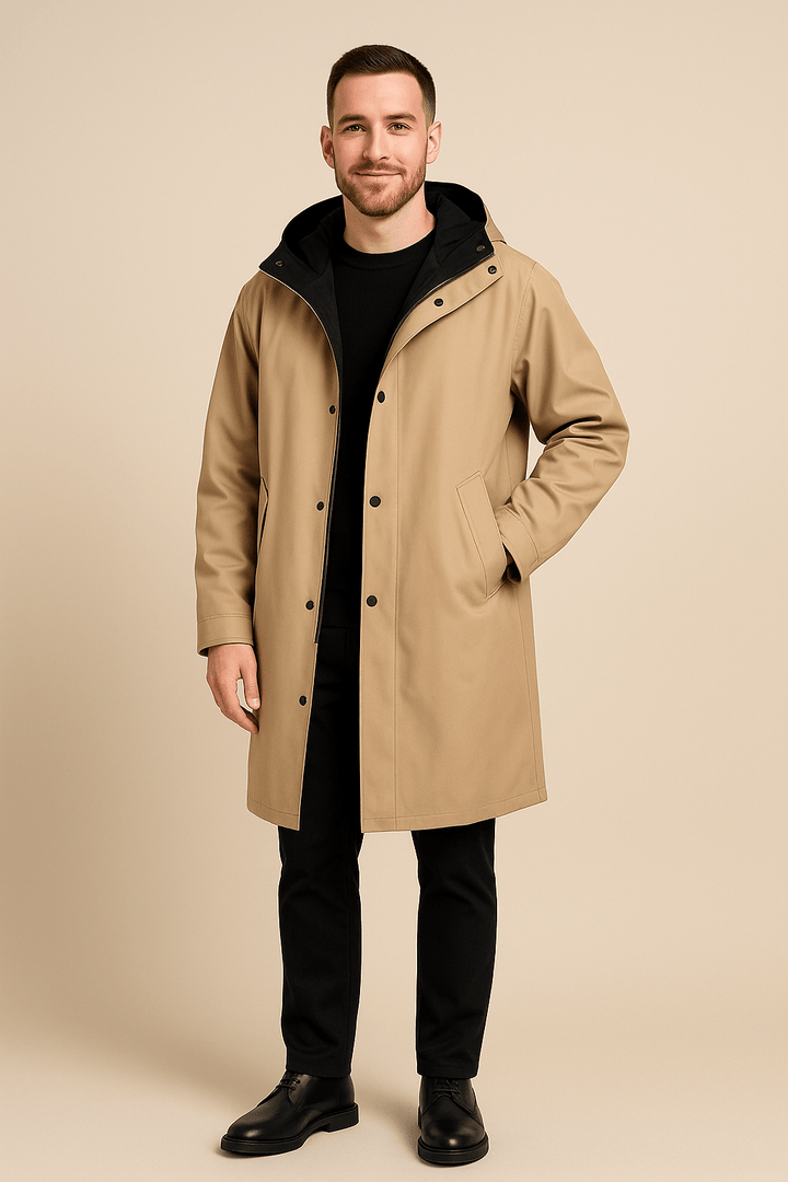 Henrik – Men’s Two-Tone Hooded Relaxed Fit Long-Line Coat