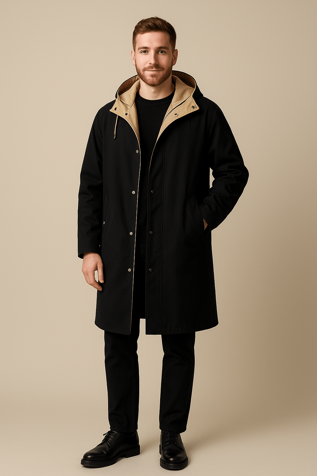 Henrik – Men’s Two-Tone Hooded Relaxed Fit Long-Line Coat