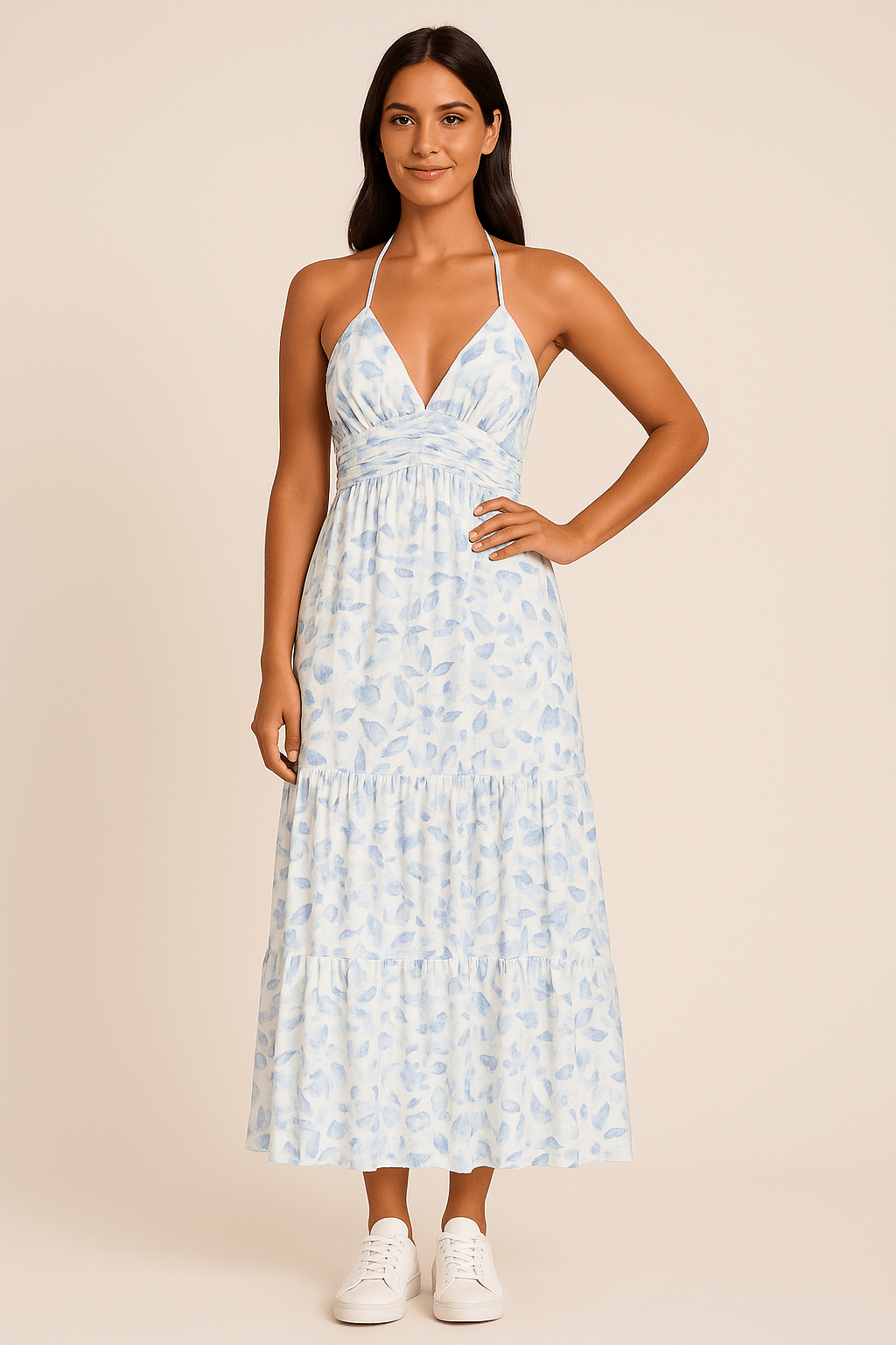 Isabel – Floral Halter Maxi Dress – Lightweight Chiffon, Summer Occasion Style