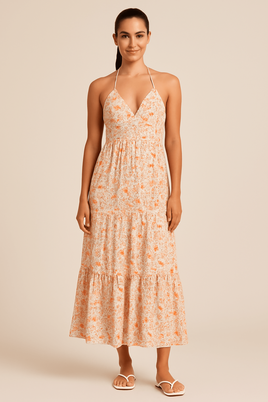 Isabel – Floral Halter Maxi Dress – Lightweight Chiffon, Summer Occasion Style