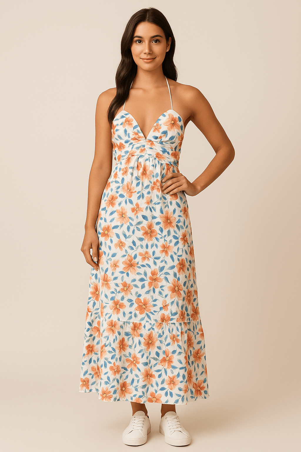 Isabel – Floral Halter Maxi Dress – Lightweight Chiffon, Summer Occasion Style