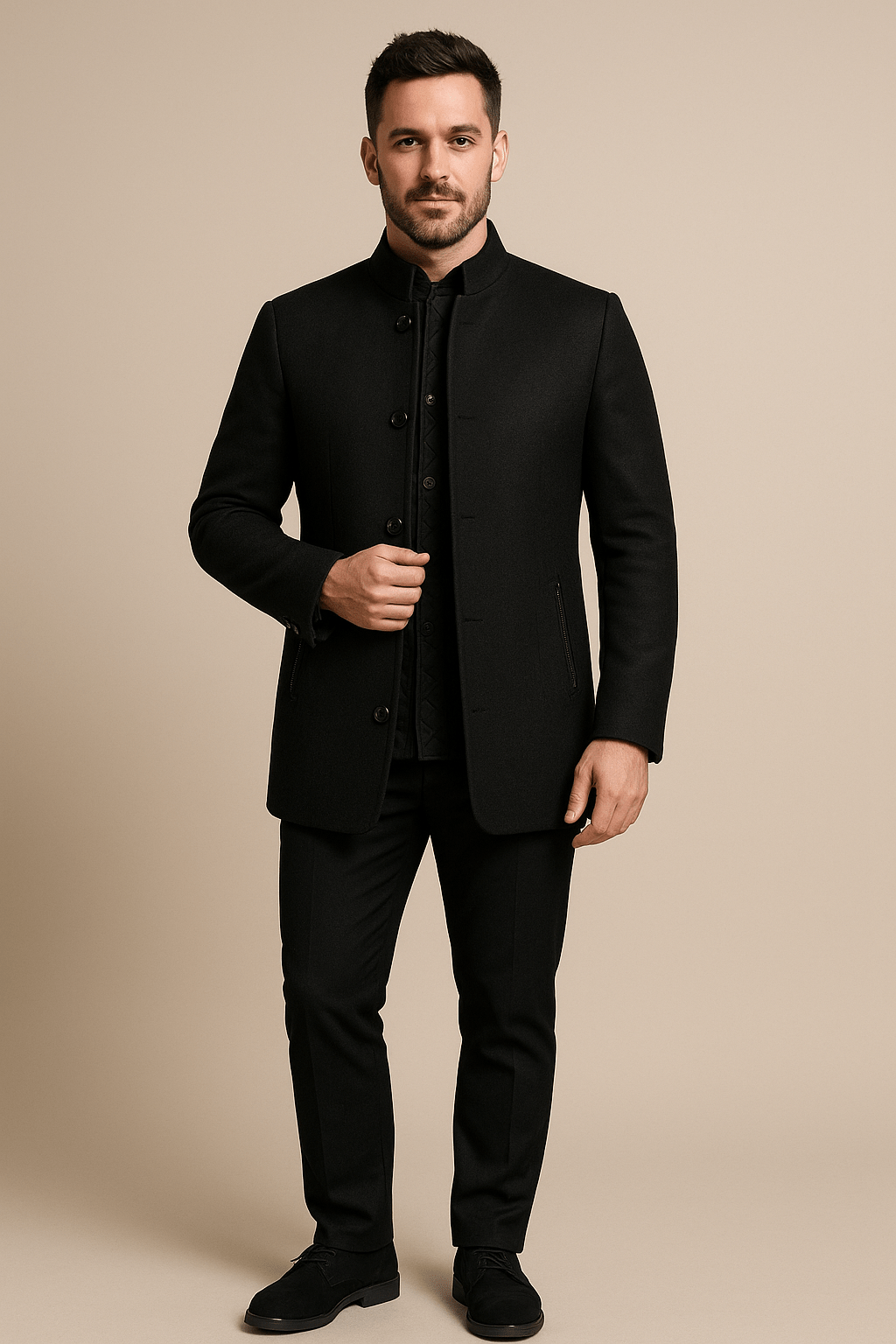 Ivar – Men’s Wool Trench Coat with Belted Waist & Modern Button-Up Design