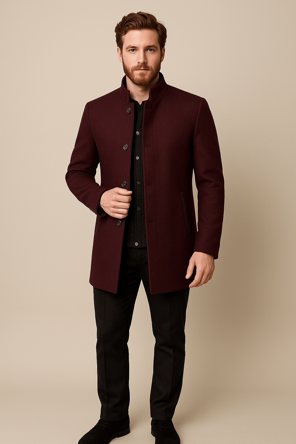 Ivar – Men’s Wool Trench Coat with Belted Waist & Modern Button-Up Design