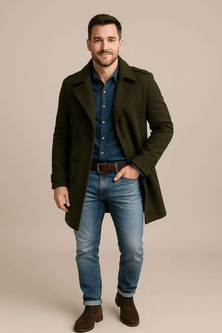 Olav – Men’s Wool Trench Coat with Belted Waist & Tailored Fit