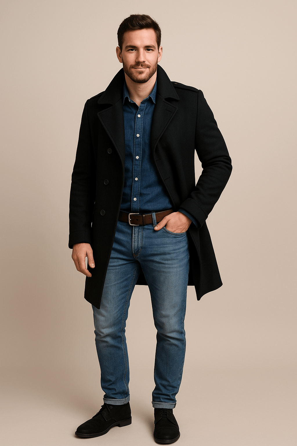 Olav – Men’s Wool Trench Coat with Belted Waist & Tailored Fit
