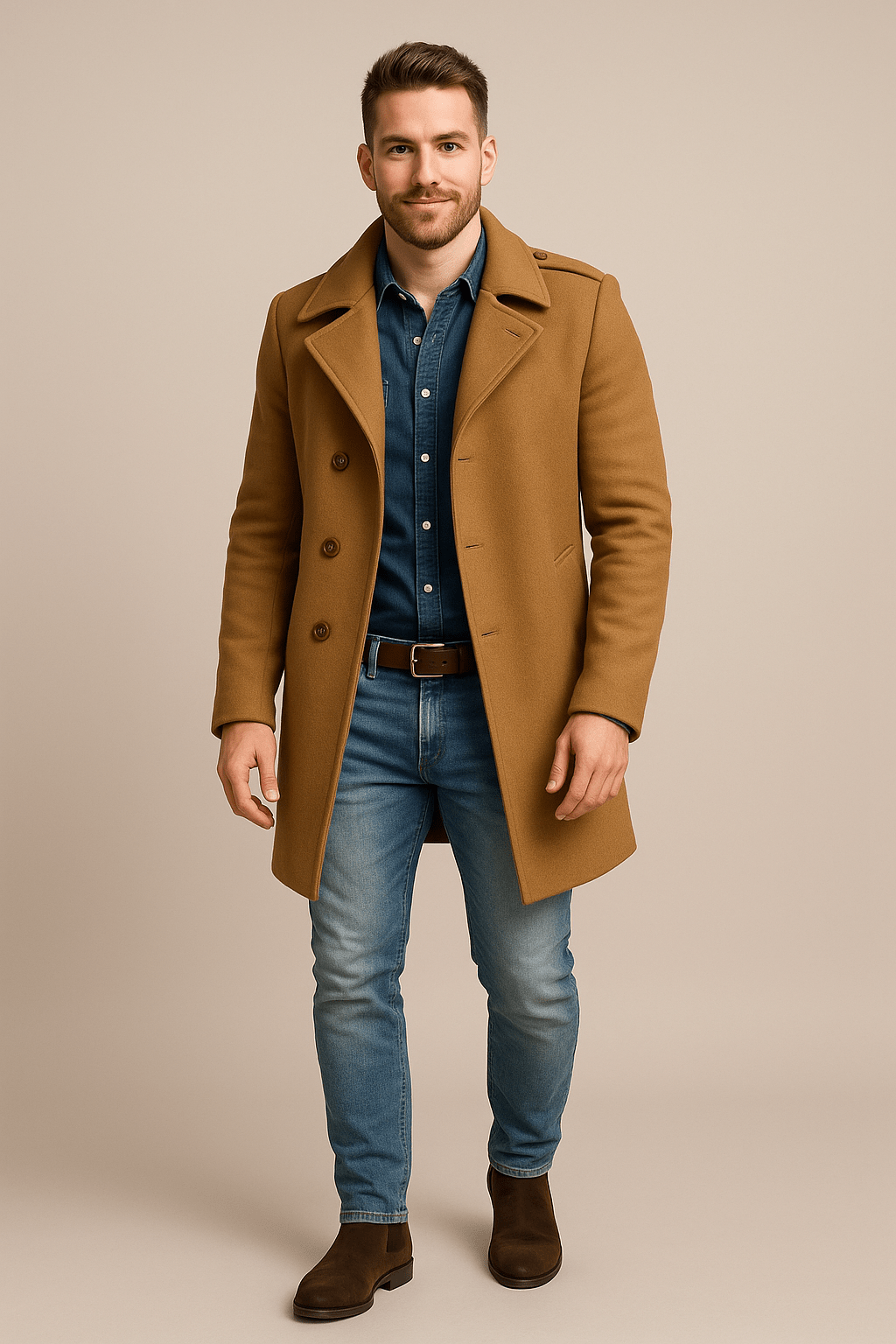 Olav – Men’s Wool Trench Coat with Belted Waist & Tailored Fit