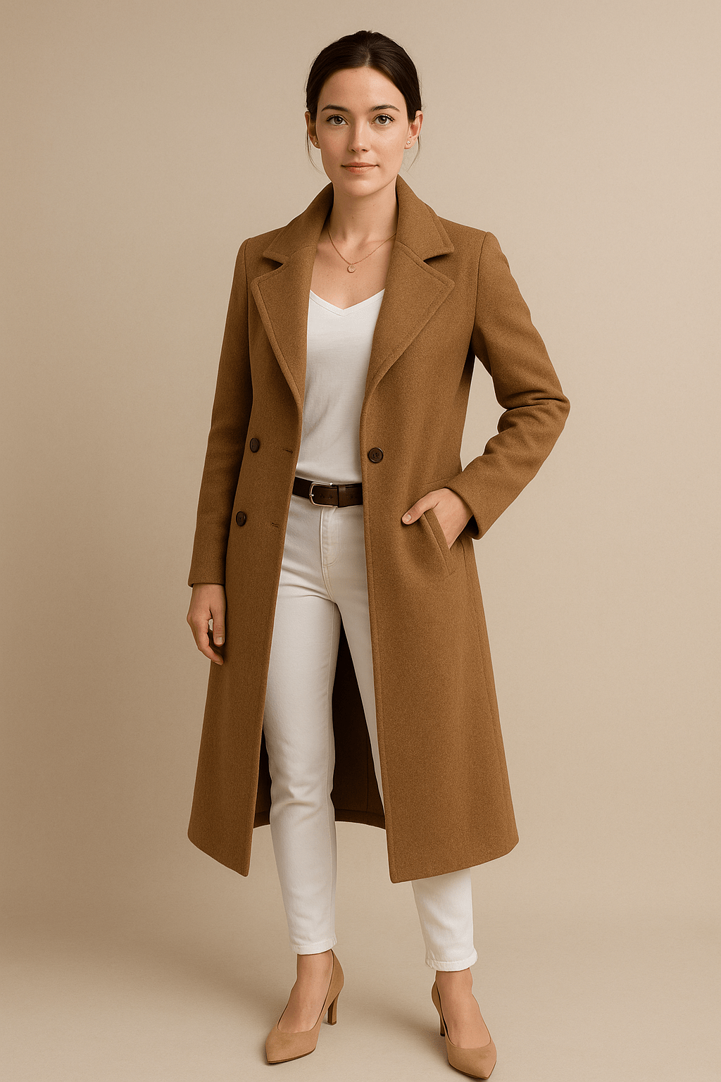 Priya – Women’s Mid-Length Fleece Trench Coat with Lapel Collar