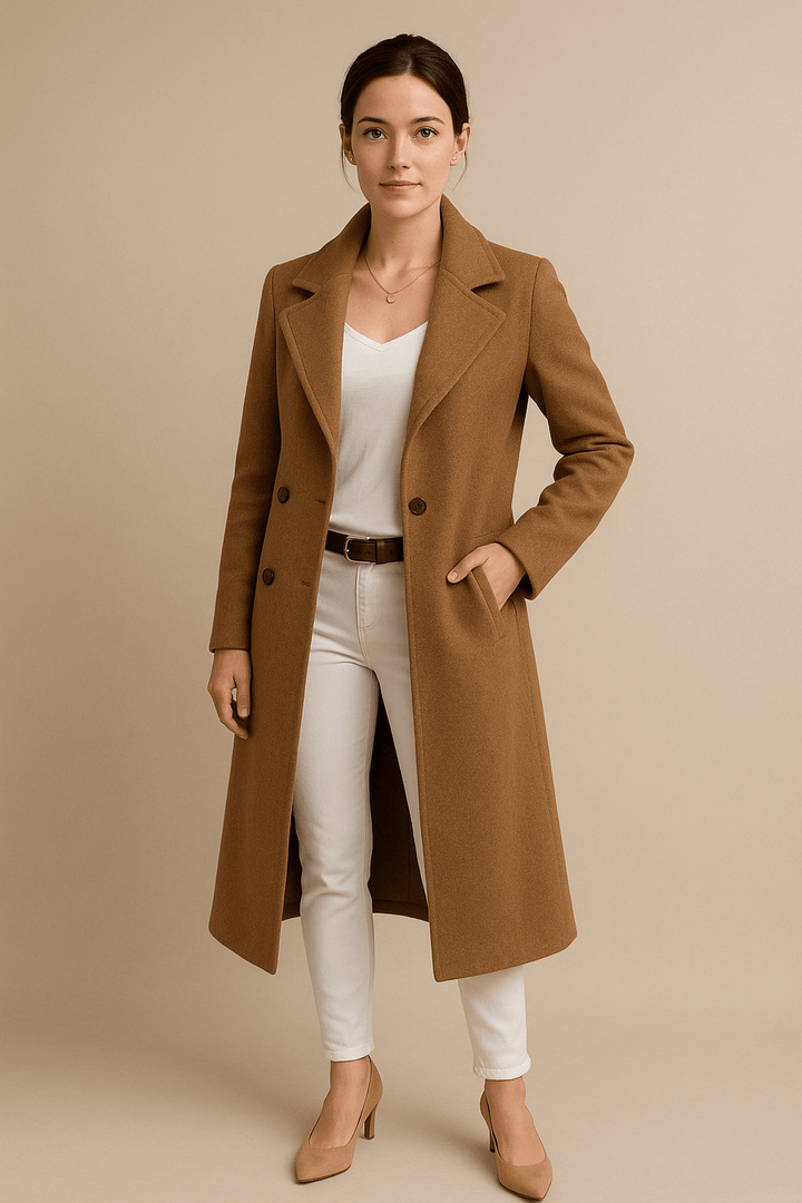 Priya – Women’s Mid-Length Fleece Trench Coat with Lapel Collar