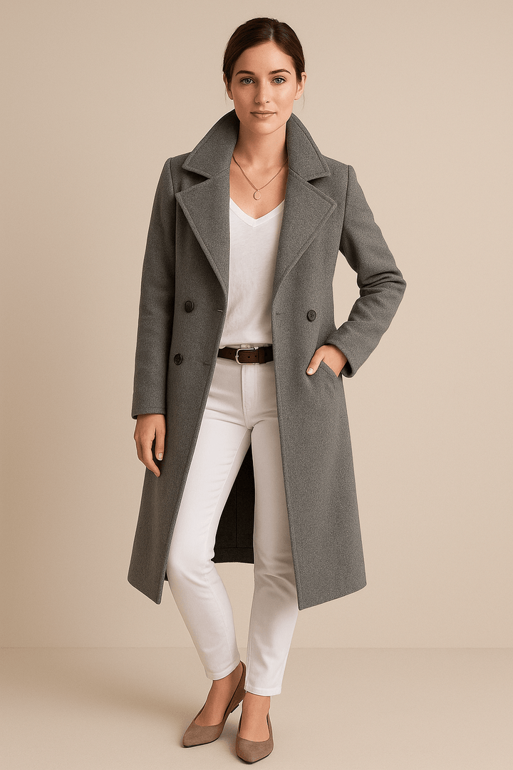 Priya – Women’s Mid-Length Fleece Trench Coat with Lapel Collar