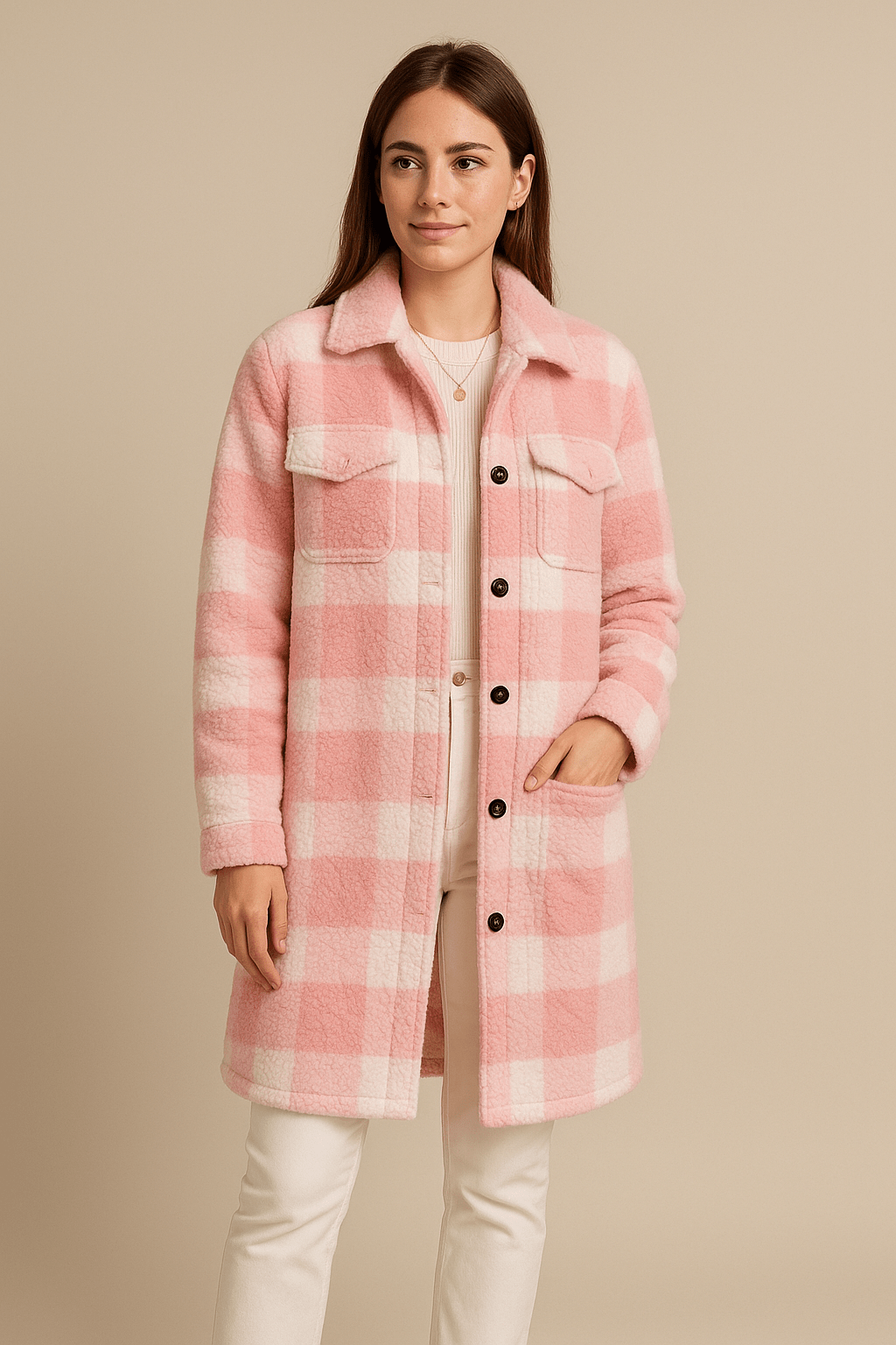 Samira – Women’s Loose Fit Checked Mid-Length Coat – Fall Winter