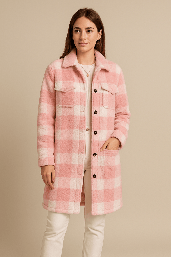 Samira – Women’s Loose Fit Checked Mid-Length Coat – Fall Winter