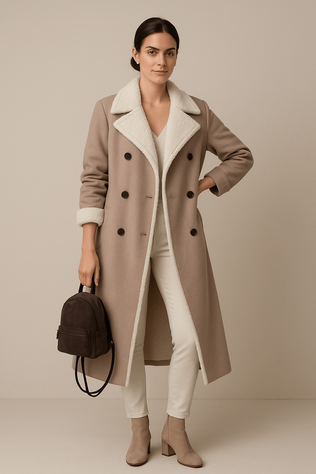 Sienna – Women’s Oversized Belted Coat with Shearling Lining