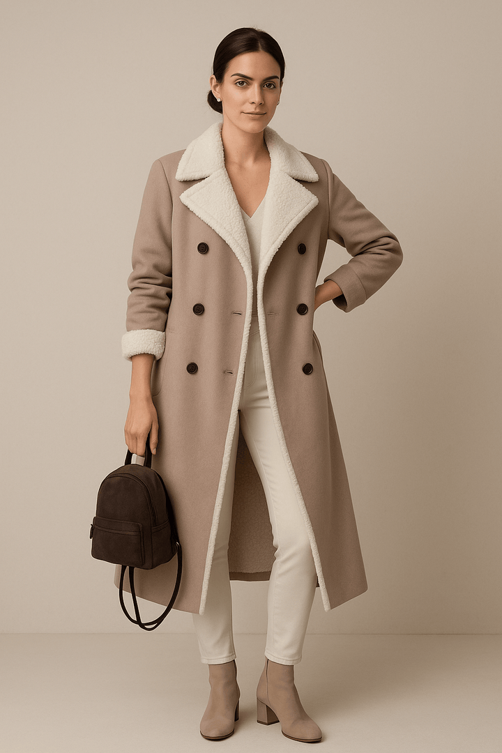 Sienna – Women’s Oversized Belted Coat with Shearling Lining