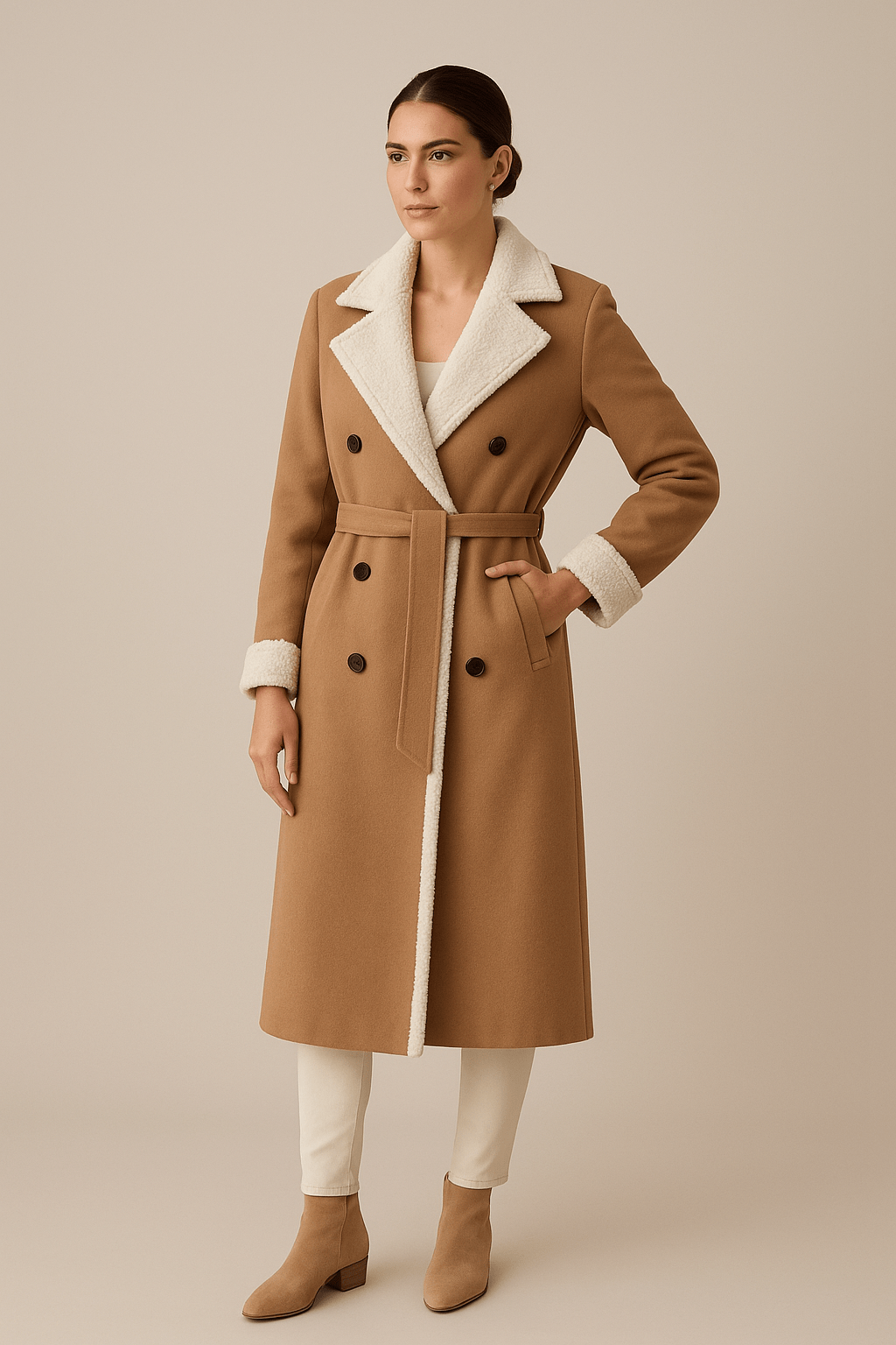 Sienna – Women’s Oversized Belted Coat with Shearling Lining