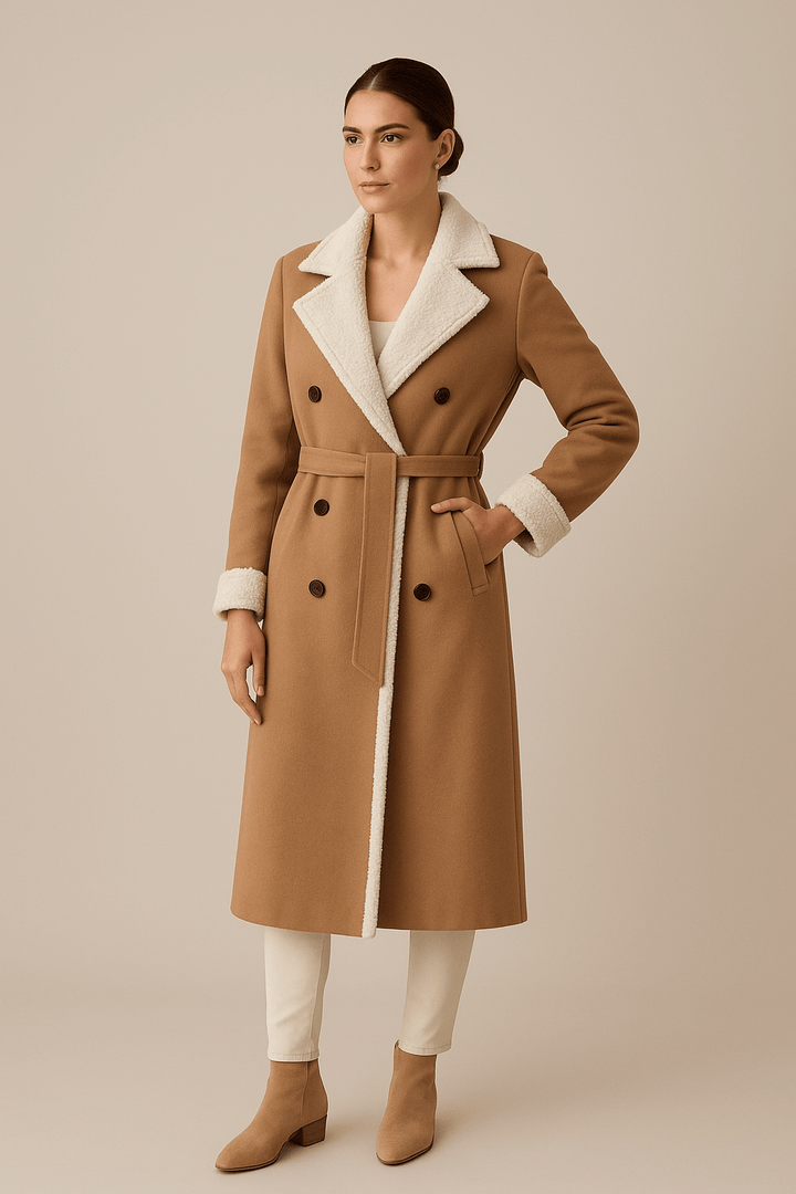 Sienna – Women’s Oversized Belted Coat with Shearling Lining