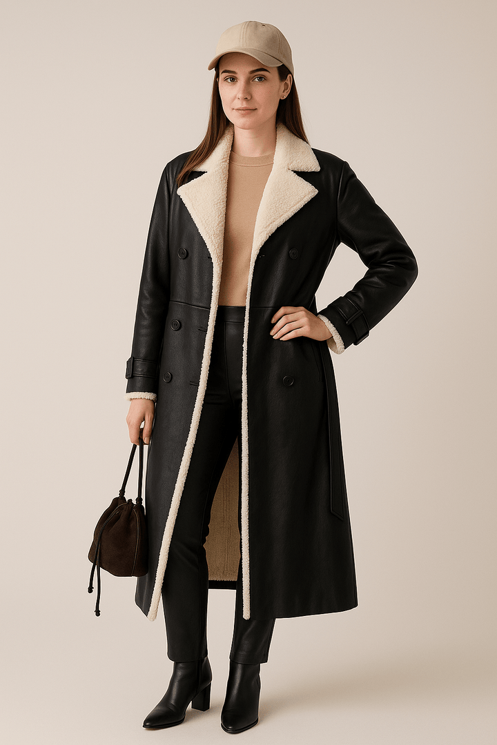 Sienna – Women’s Oversized Belted Coat with Shearling Lining