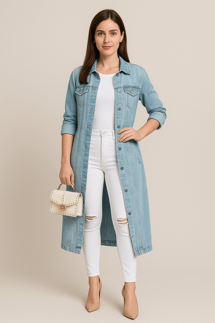 Soraya – Women’s Distressed Denim Trench Coat with Relaxed Fit