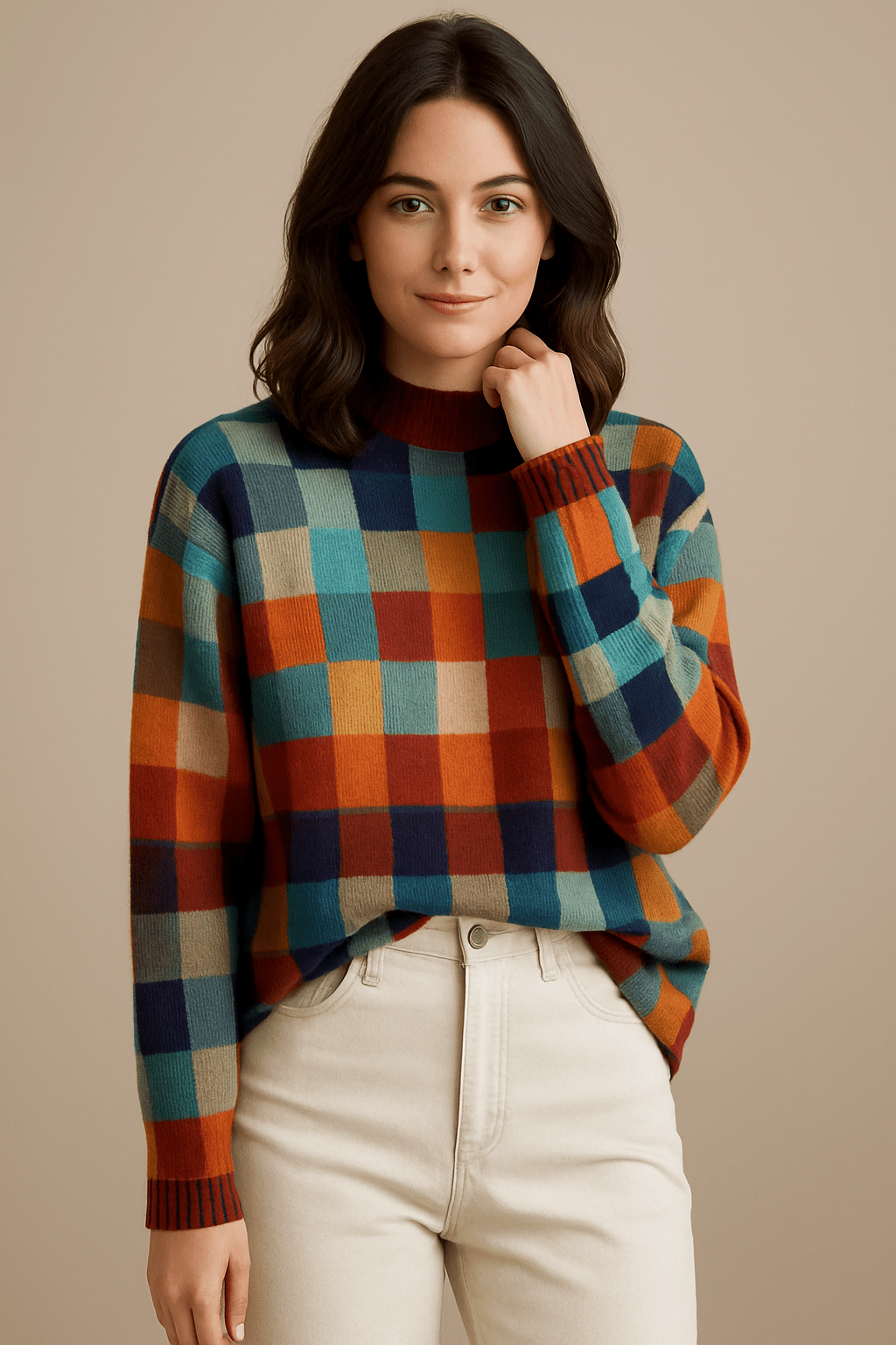 Aava – Women’s High Collar Knitted Pullover Sweater – Warm & Cosy