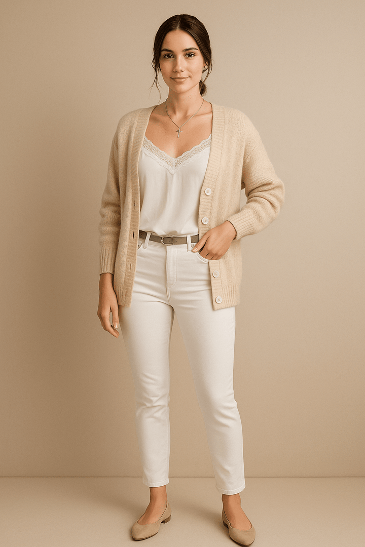 Tiril – Women’s Oversized Wool Knit V-Neck Cardigan with Button Front