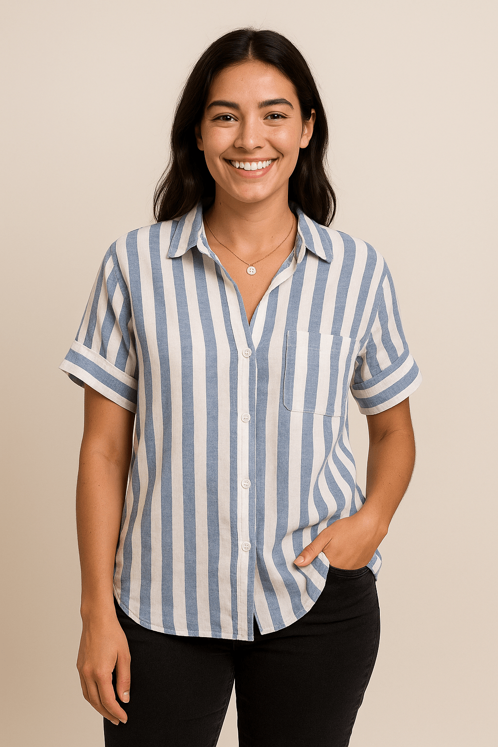 Women's Striped Linen-Blend Shirt – Relaxed Fit for Summer