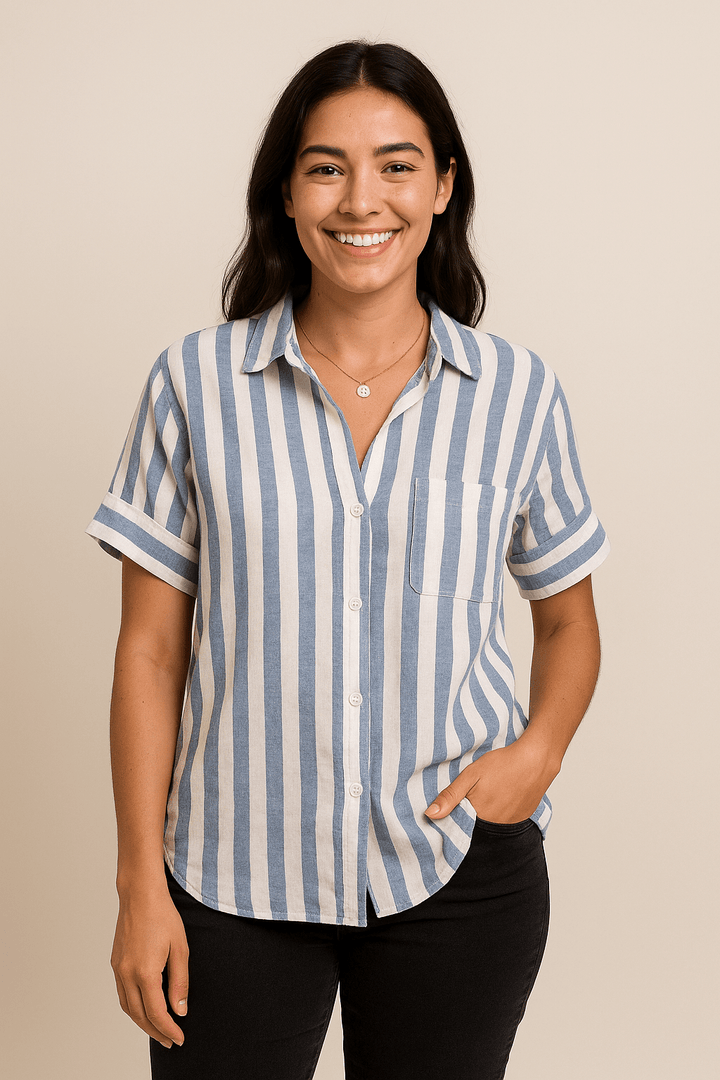 Women's Striped Linen-Blend Shirt – Relaxed Fit for Summer