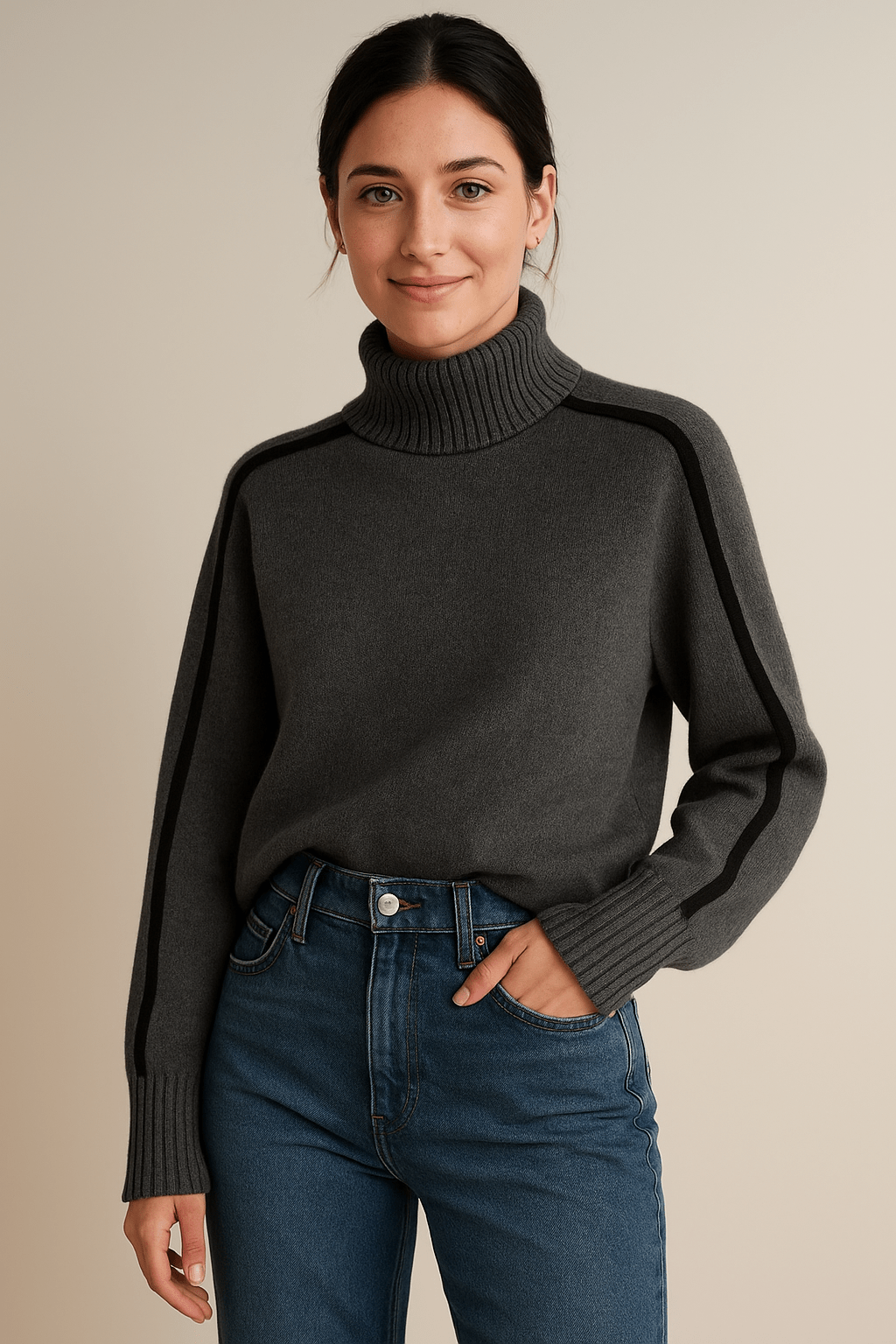 Women’s Roll Collar Sweater – Soft Knit Comfort