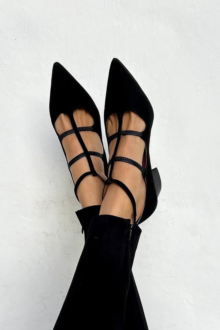 Annelore | Chic Black Pointed-Toe Stilettos with Strap