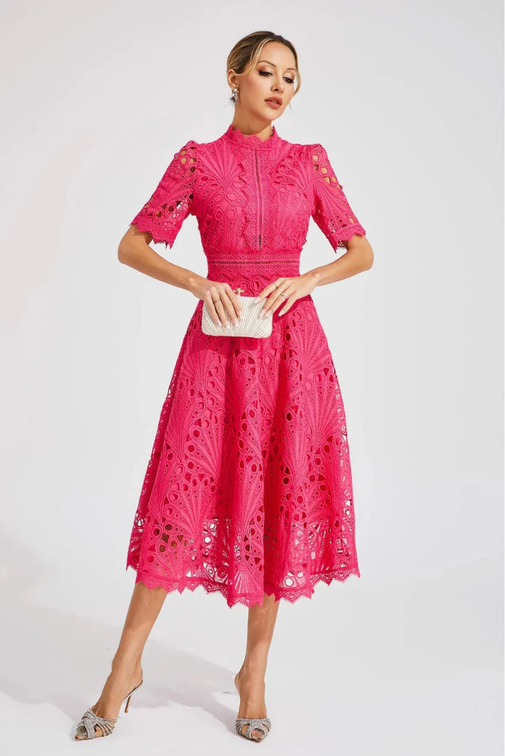 VORELLE - CASUAL FLOWER EMBROIDERY SHORT SLEEVE DRESS