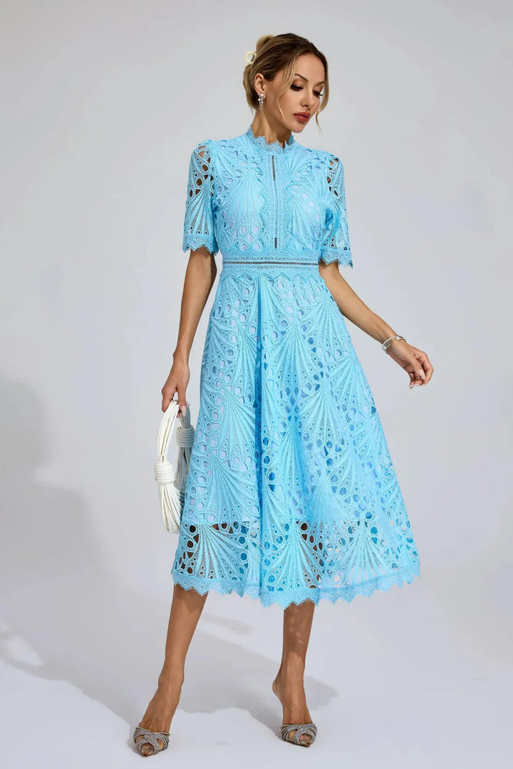 VORELLE - CASUAL FLOWER EMBROIDERY SHORT SLEEVE DRESS
