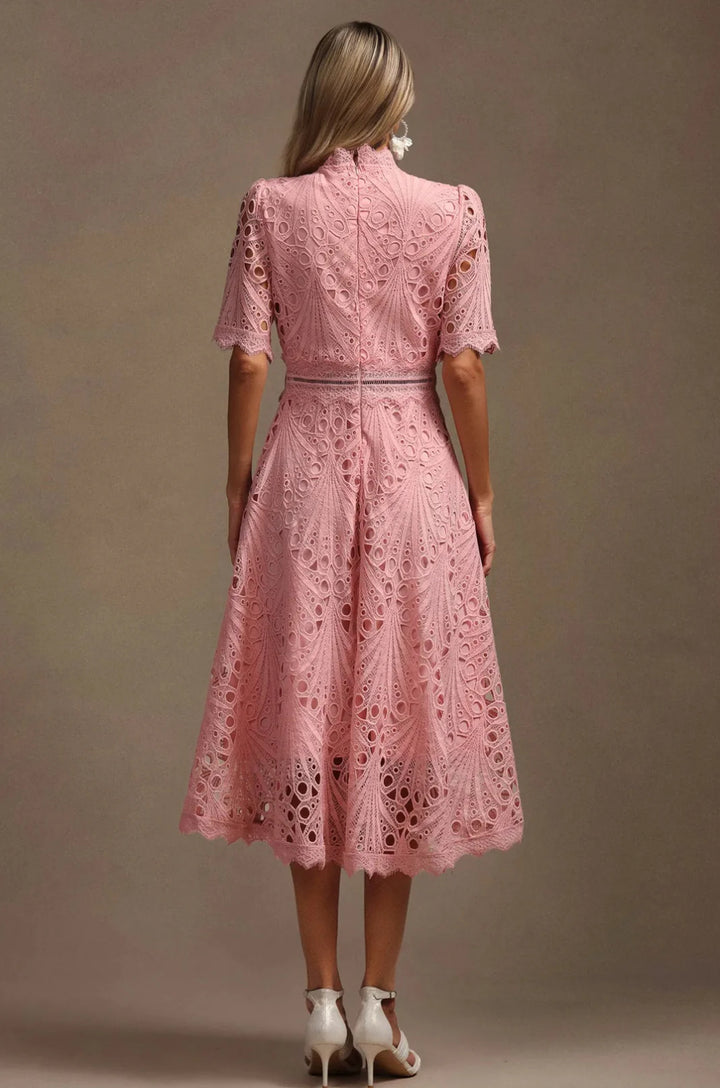 VORELLE - CASUAL FLOWER EMBROIDERY SHORT SLEEVE DRESS