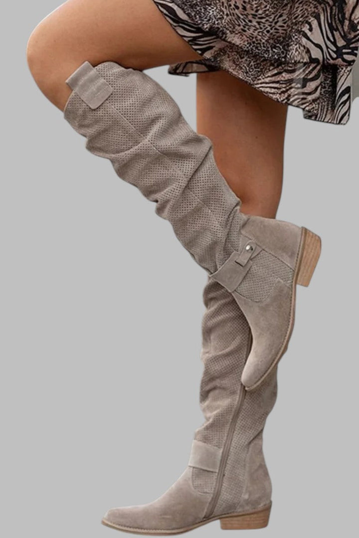 Magdalena | Perforated Knee-High Boots with Relaxed Shaft