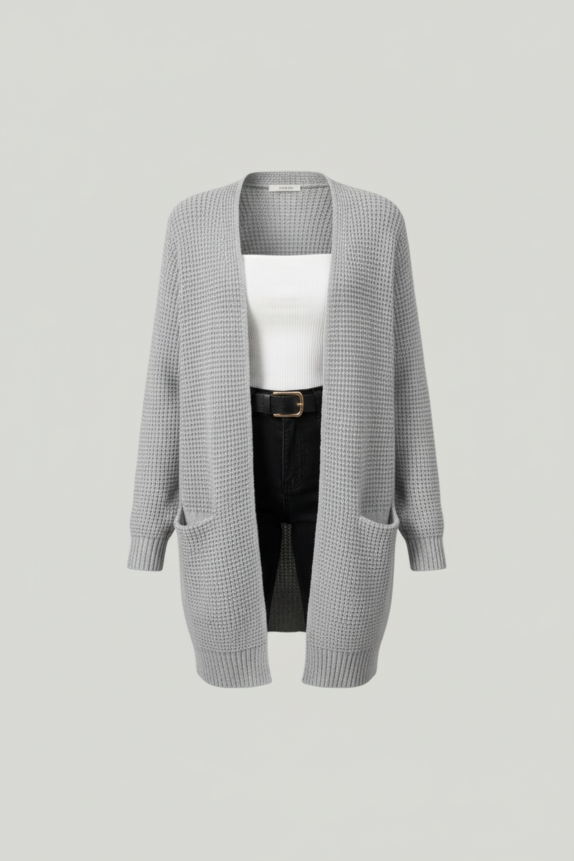 Arlona – Women’s Waffle Knit Open Front Cardigan with Pockets